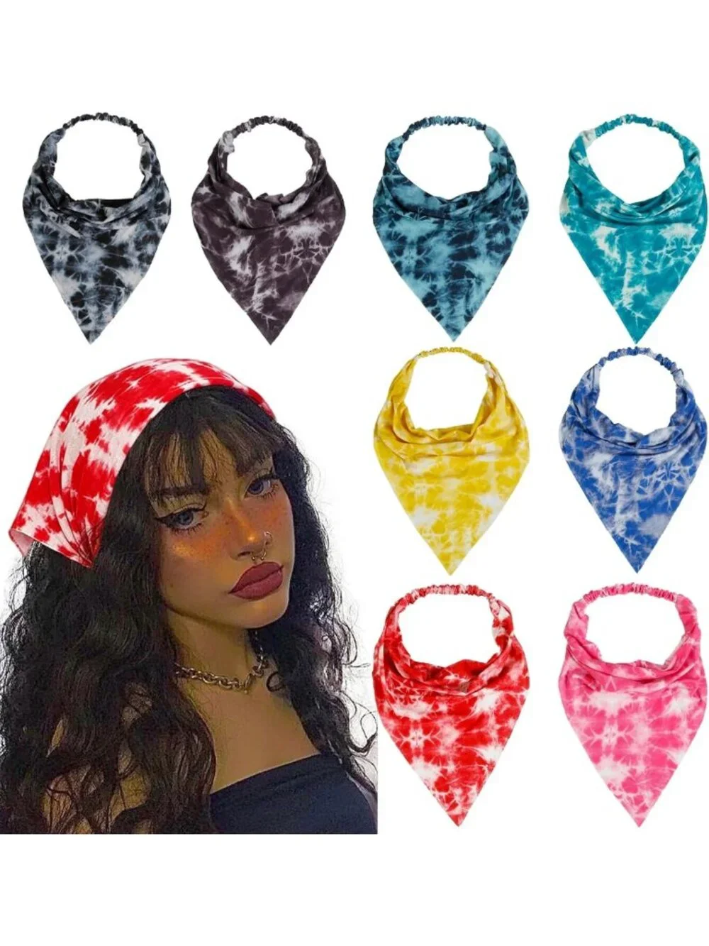 8 Pcs Boho Hair Scarves Headbands for Women & Girls - Non-Slip Elastic Triangle